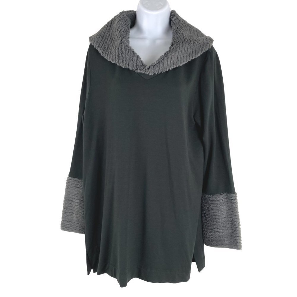 Soft‎ Surroundings Tunic Top Medium Faux Fur Neck And Cuffs Green TP-2301